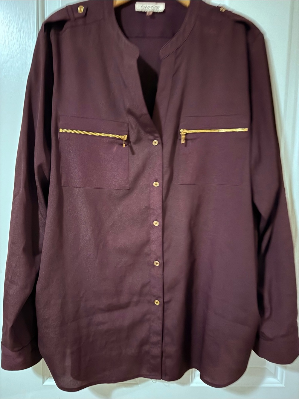 Ck women's  blouse xl - Gold Zip Detail (Plum)